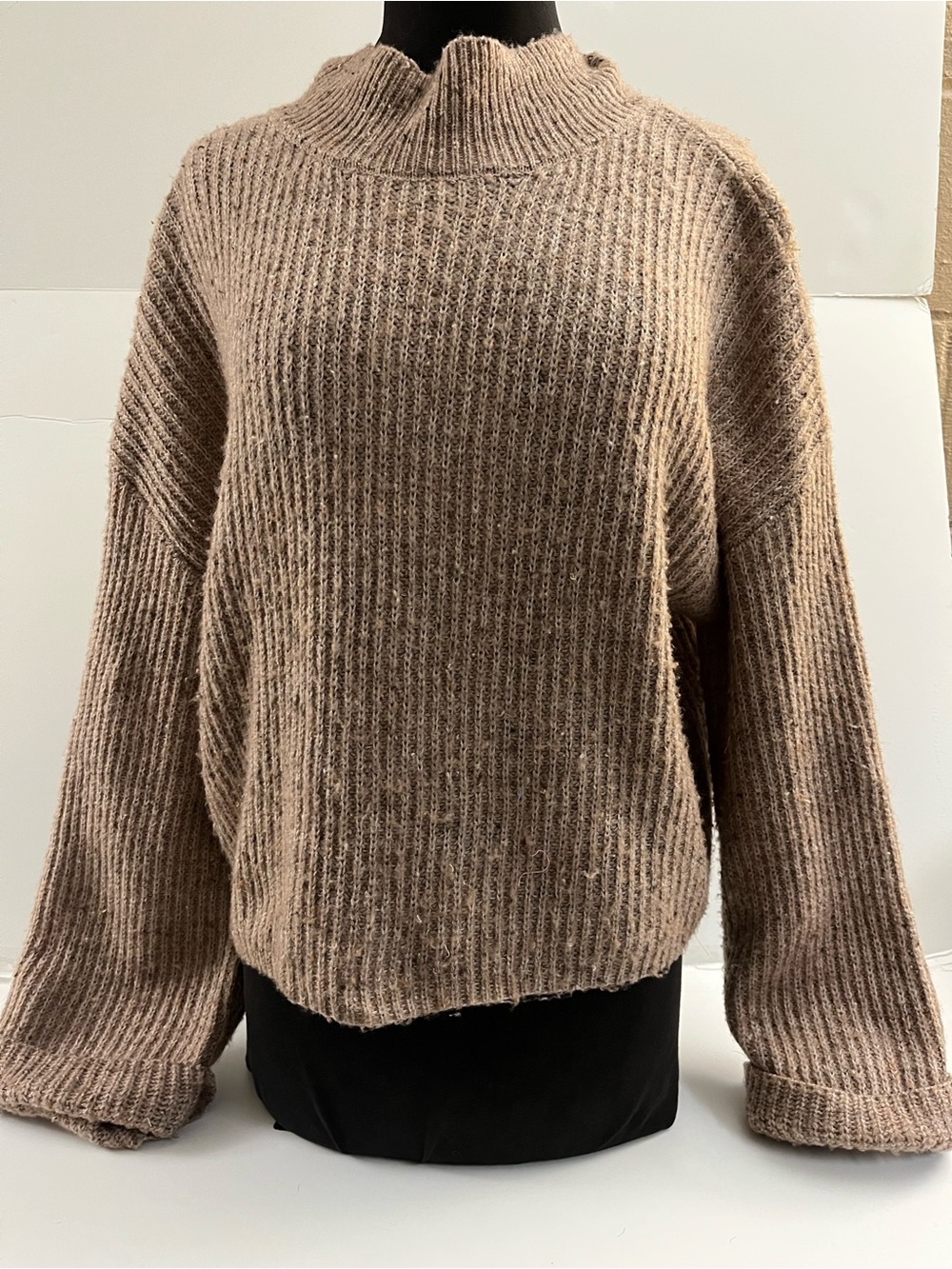mine Ribbed Mock Neck Sweater - Taupe Brown